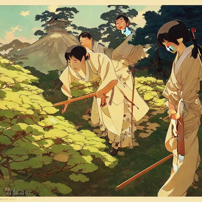 Image similar to japanese countryside, in the style of studio ghibli, j. c. leyendecker, greg rutkowski, artem