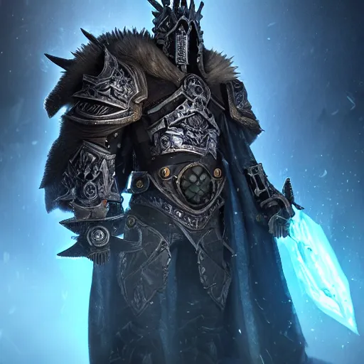 Image similar to the lich king in ark survival evolved, au naturel, hyper detailed, digital art, trending in artstation, cinematic lighting, studio quality, smooth render, unreal engine 5 rendered, octane rendered, art style by klimt and nixeu and ian sprigger and wlop and krenz cushart