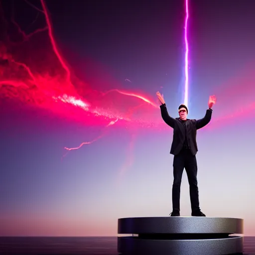 Image similar to man standing on tesla coil, photo, detailed, 4 k