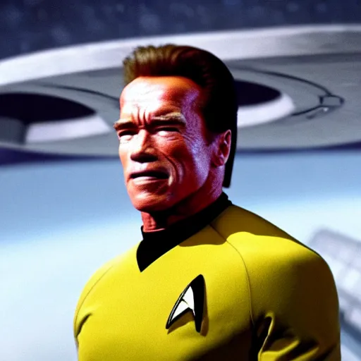 Prompt: Arnold Schwarzenegger is the captain of the starship Enterprise in the new Star Trek movie