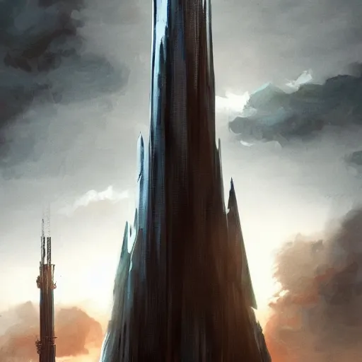 Prompt: the dark tower looms at the axis of worlds, artstation.