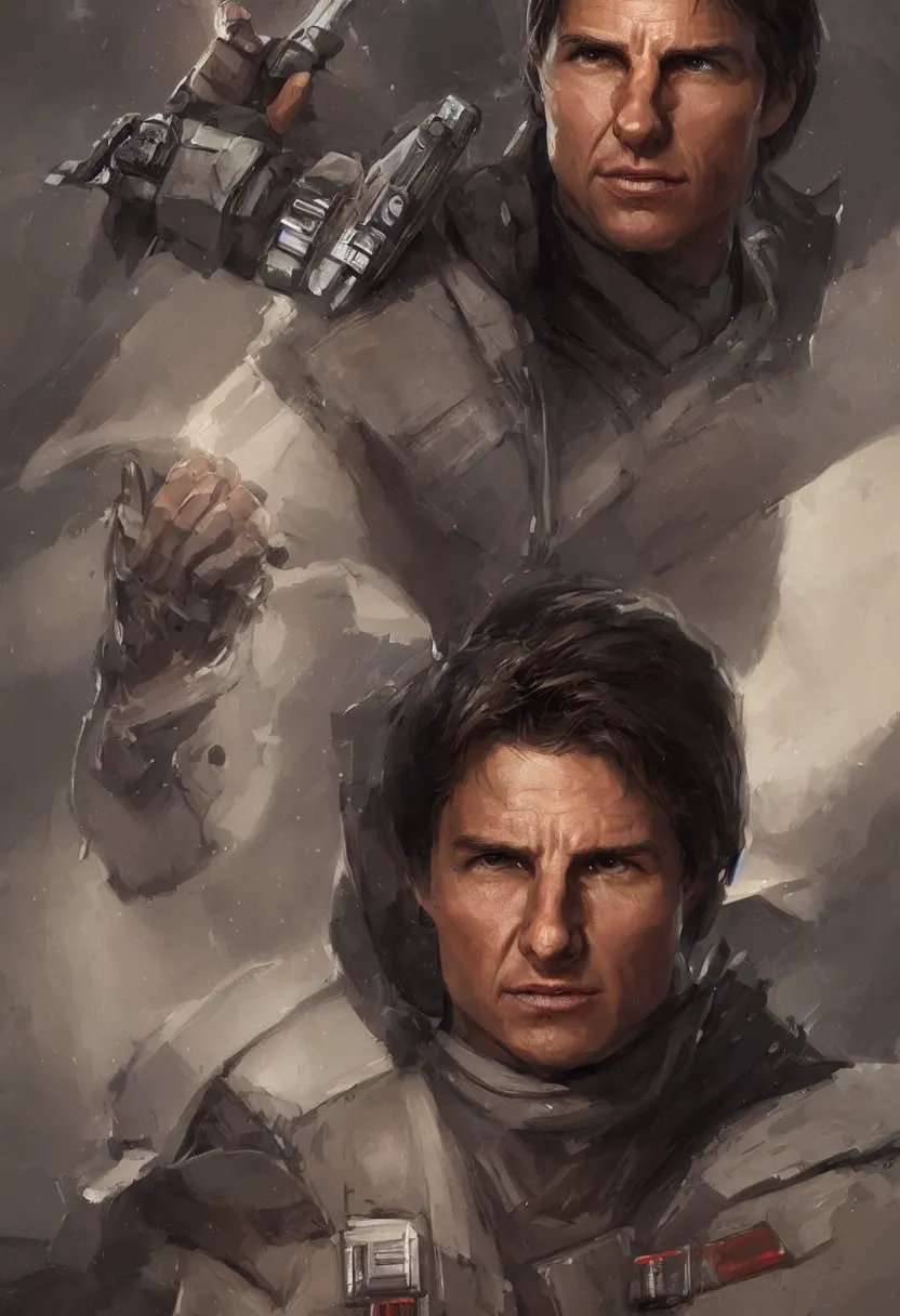Image similar to portrait by greg rutkowski, jedi knight, ke looks like tom cruise, he is 3 5 years old, star wars expanded universe, wearing imperial gear,, highly detailed portrait, digital painting, artstation, concept art, smooth, sharp foccus ilustration, artstation hq