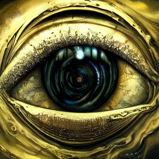 Prompt: low angle shot of a eye leaking black oil with the galaxy in the iris by clive barker, intricate, elegant, highly detailed, centered, digital painting, artstation, concept art, smooth, sharp focus, illustration, artgerm, Tomasz Alen Kopera, Peter Mohrbacher donato giancola, Joseph Christian Leyendecker, WLOP, Boris Vallejo.