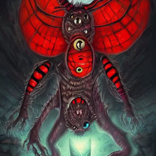 Prompt: ladybug as a monster, fantasy art style, scary atmosphere, nightmare - like dream, creepy