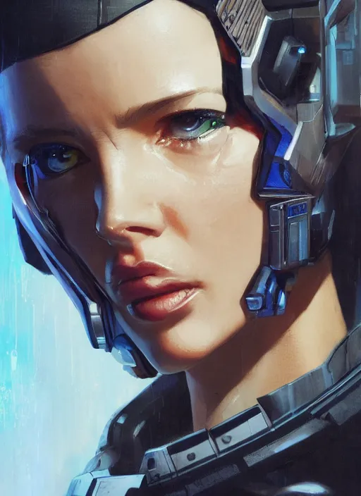 Image similar to cyberpunk female space pilot character ( blade runner 2 0 4 9, dystopian, cyberpunk 2 0 7 7 character design ). attractive face. portrait by james gurney and laurie greasley and yoji shinkawa, oil on canvas. cinematic composition, hyper realism, realistic proportions, anatomy, dramatic lighting, photorealistic, high detail, 4 k