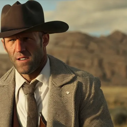 Image similar to jason statham as a cowboy in westworld