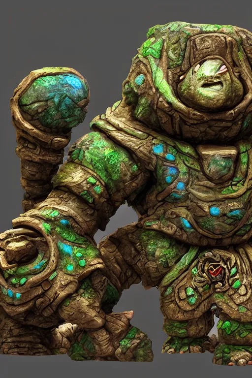 Image similar to zelda fantasy art giant golem troll wood rock greeble gemstone, global illumination ray tracing hdr fanart arstation by sung choi and eric pfeiffer and gabriel garza and casper konefal