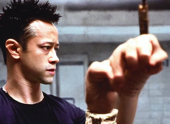 Image similar to film still of Joseph Gordon-Levitt as Tyler Durden in Fight Club 1999