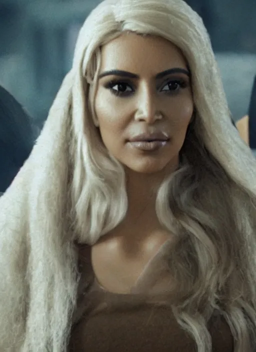 Prompt: film still of kim kardashian as hermone granger in from Harry Potter,