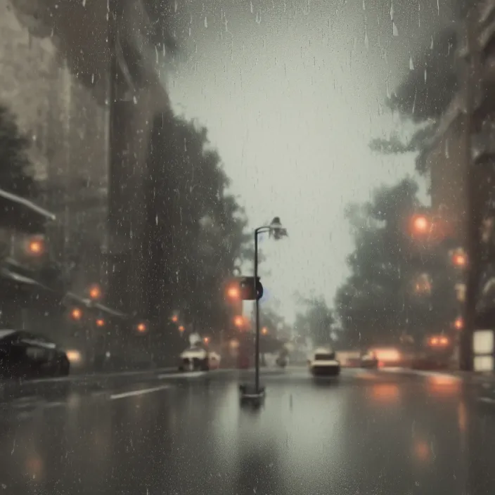 Image similar to lofi, rainy day, mood, headphones, octane render, light leaks 4k premiere pro, hyper realistic