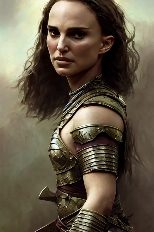 Image similar to natalie portman, legendary warrior, heroic, lord of the rings, tattoos, decorative ornaments, battle armor, by carl spitzweg, ismail inceoglu, vdragan bibin, hans thoma, greg rutkowski, alexandros pyromallis, perfect face, fine details, realistic shading photorealism