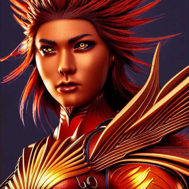 Image similar to phoenix warrior, artgerm, highly detailed, 8 k, hdr, close up, smooth, sharp focus, high resolution, award - winning photo