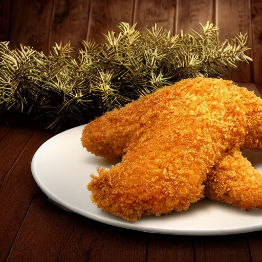 Image similar to breaded chicken sitting on the king’s throne with a crown of a king in top of it, hyper realistic, 4k