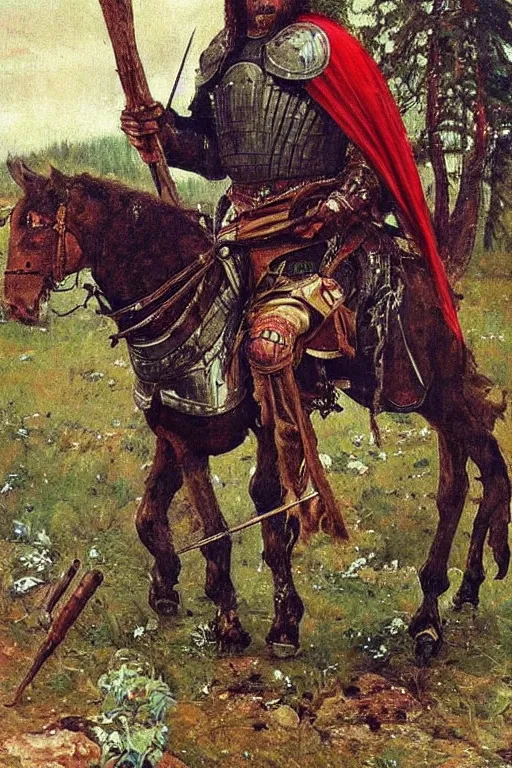 Image similar to Heroic medieval man adidas armor, beautiful russian nature, painting by vasnetsov