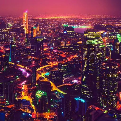 Prompt: futuristic metropolis Nairobi Stunning photograph of landscape of City at night from by the photographer William Gibson