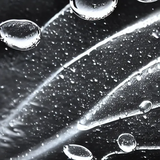 Prompt: silver drops abstract forms metal liquid in a black background