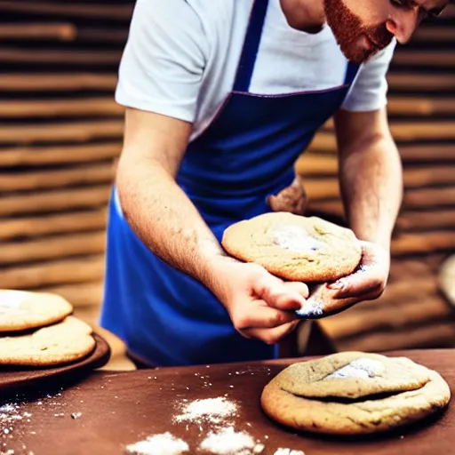 Prompt: man baking cookies at playground