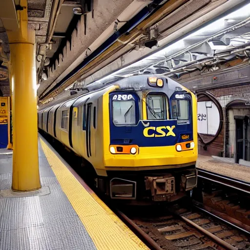 Prompt: csx locomotive in new york city subway