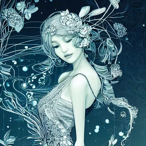 Image similar to the most incredibly beautiful and elegant and cute woman, an ultrafine detailed illustration by james jean, final fantasy, intricate linework, bright colors, behance contest winner, vanitas, angular, altermodern, unreal engine 5 highly rendered, global illumination, radiant light, detailed and intricate environment