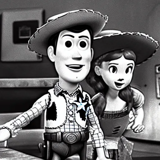 Prompt: film still of Toy Story, 1855