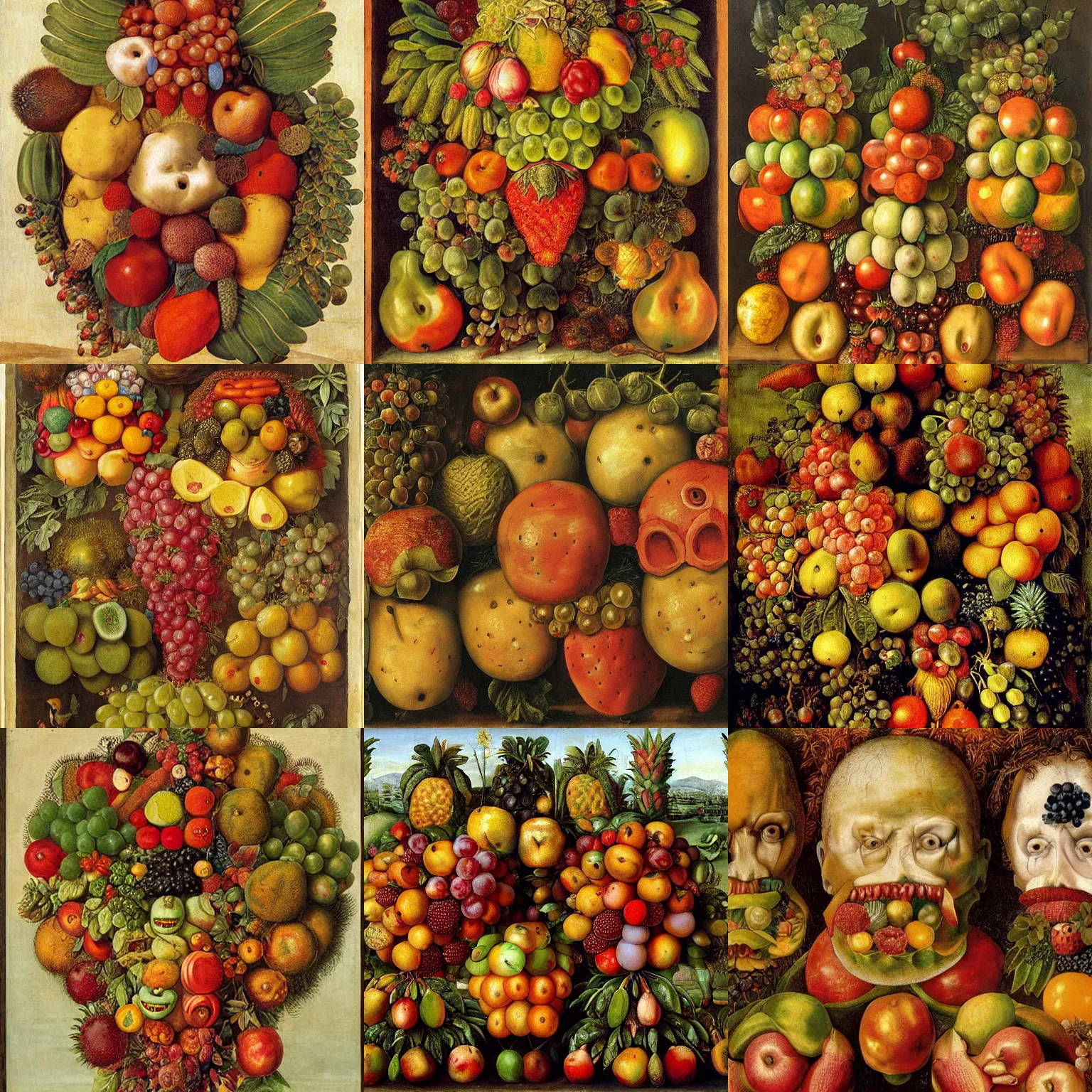 Prompt: fruit village. painting by giuseppe arcimboldo.