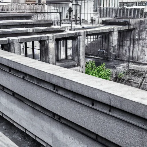 Image similar to parkour park concrete and brick high rails, photo, 4 k, render, open space