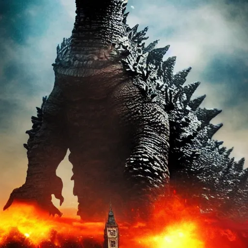 Image similar to godzilla destroying big ben