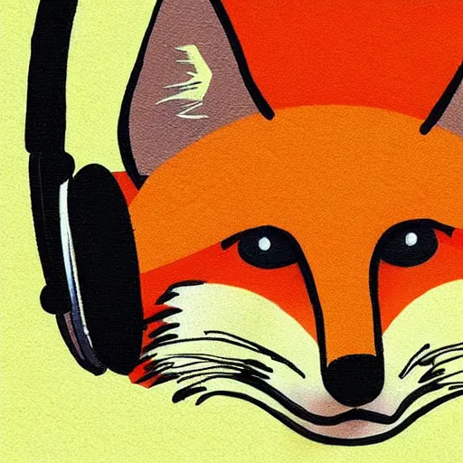 Image similar to fox in headphones, art, digital art, minimalism,