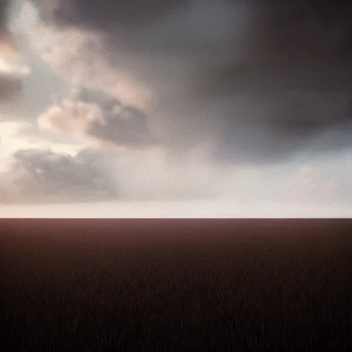 Prompt: an endless very tall wall far away. in a field, dramatic lighting. cloudscape, dystopian, grim, dark, full frame camera, 1 9 9 0 s, award - winning photograph, octane render, 4 k