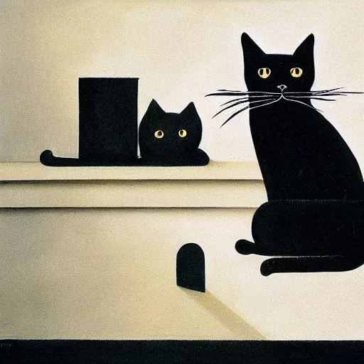 Image similar to a black cat in the style of gertrude abercrombie