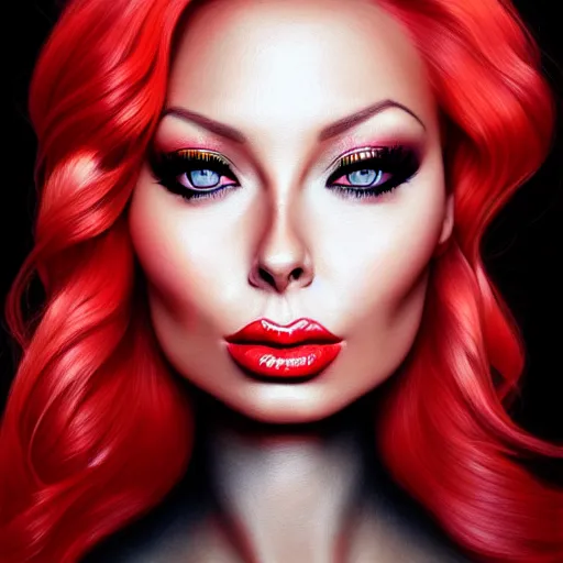 Image similar to a realistic illustration portrait of a beautiful isabelledeltore with curly blonde and red hair, black eyeliner, trending on artstation, hyper - realistic lighting, intricate, ross tran