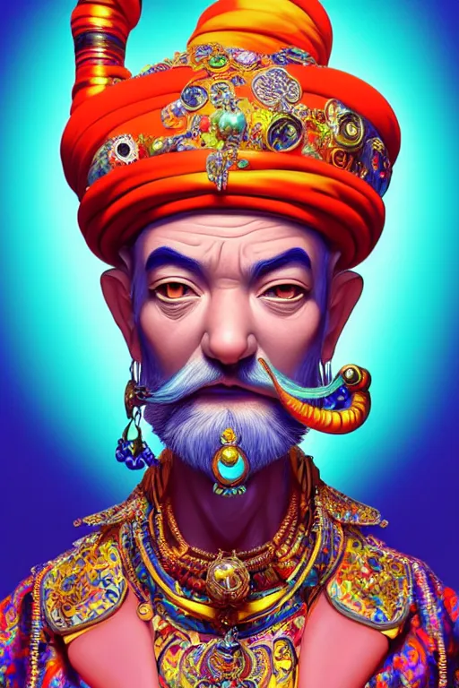 Prompt: maximalist detailed wise old genie portrait by adoryanti, machine. delusions, holosomnia, electrixbunny, rendered in discodiffusion. decorated with pearls and gems, behance hd. by wlop, rhads, makoto shinkai, ilya kuvshinov, igor goryunov artgerm. ray tracing hdr polished sharp