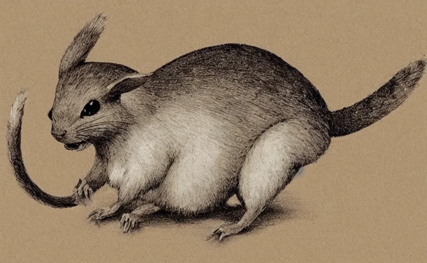 Image similar to ancient rodent ancestor of Pikachu, scientific illustration, fossil reconstruction