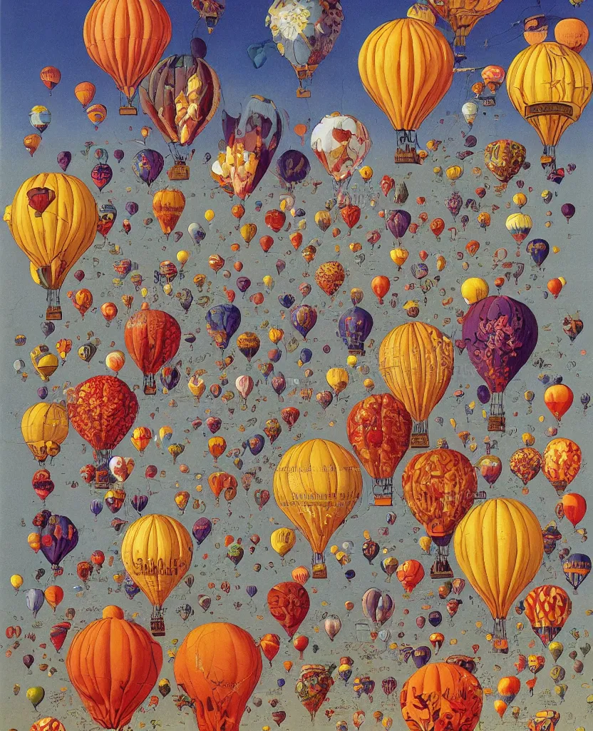 Prompt: flowers as hot air balloons illustration by salvador dali and moebius, intricately detailed