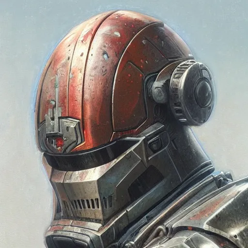 Prompt: the doomslayer with a broken helmet as a realistic scifi cyberpunk knight, closeup portrait art by donato giancola and greg rutkowski, vintage retro scifi, realistic face, digital art, trending on artstation, symmetry!!