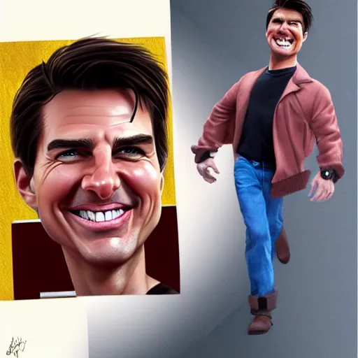 Image similar to caricature of tom cruise smiling, exaggerated features, highly detailed, drawing by mahesh nambiar, sebastian kruger, archille superbi, carola rubio, artstation