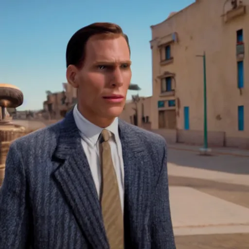 Image similar to Live Action Still of Jerma985 in Casablanca (film), real life, hyperrealistic, ultra realistic, realistic, highly detailed, epic, HD quality, 8k resolution, body and headshot, film still