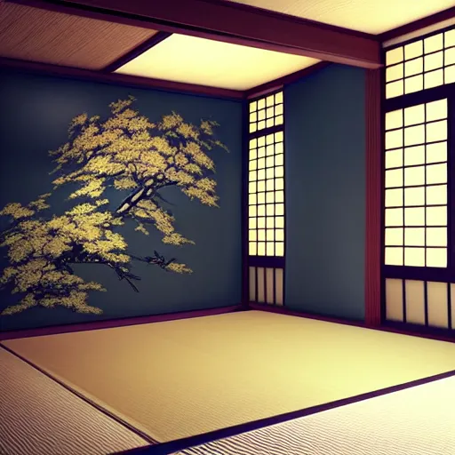 Image similar to still photo of a japanese art room, highly detailed, photorealistic portrait, bright studio setting, studio lighting, crisp quality and light reflections, unreal engine 5 quality render
