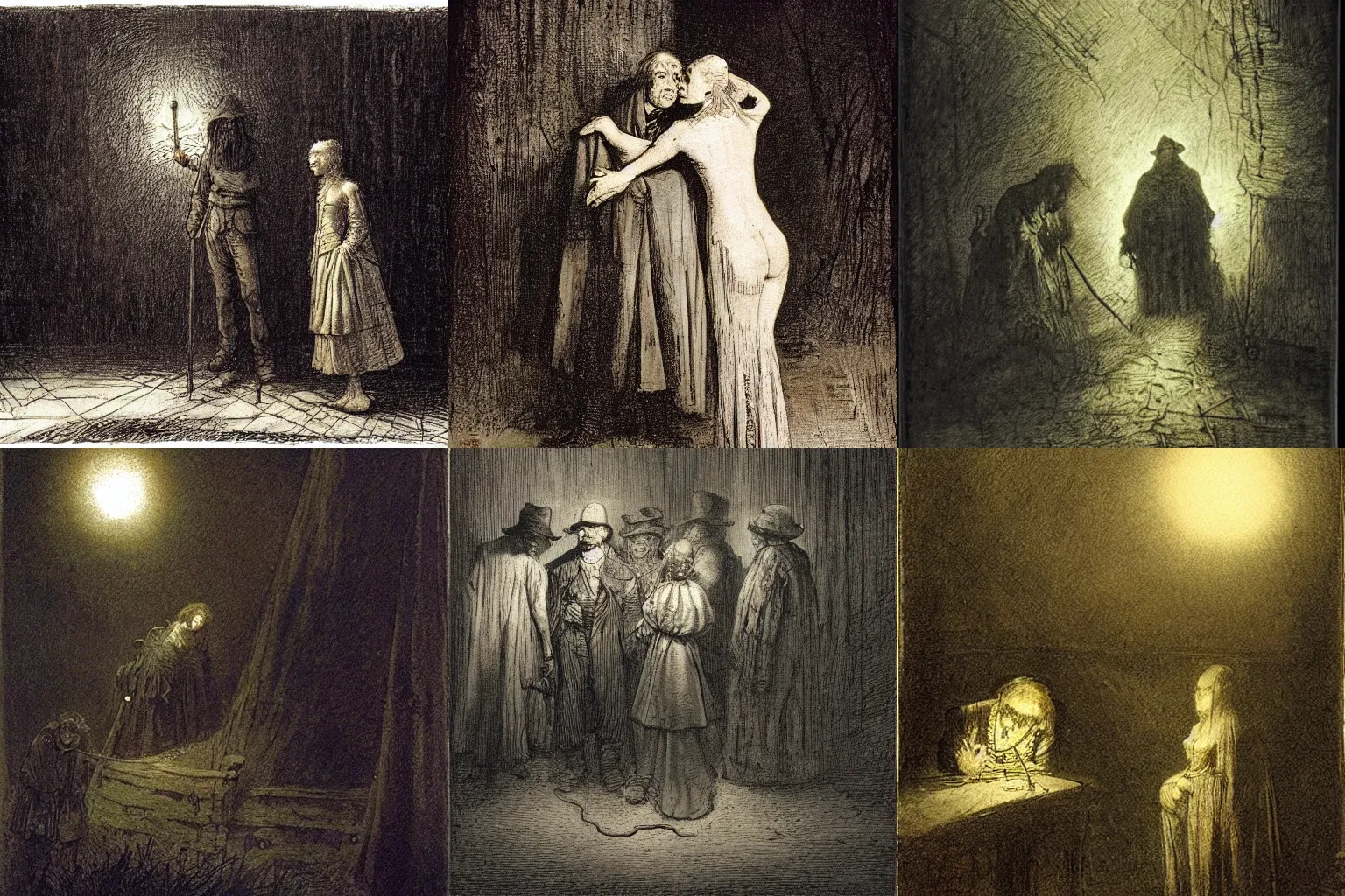 Prompt: darkness falls again but now i know! dark drawing by rembrandt van rijn, caspar david friedrich and milo manara