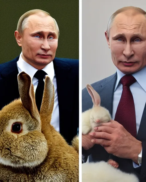 Image similar to photos of vladimir putin with long rabbit ears, and a cute rabbit nose