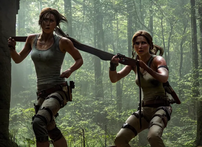 Prompt: film still of!!!! daisy edgar jones!!! as lara croft in new tomb raider movie, 8 k