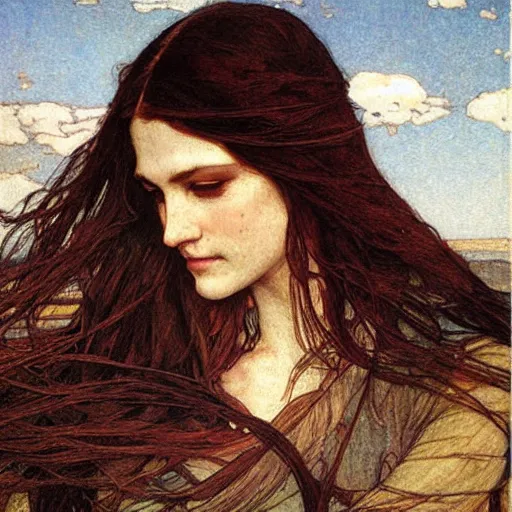 Prompt: wind kissed ( ( ( ( picture ) ) ) ), ashes, lament, by waterhouse, mucha