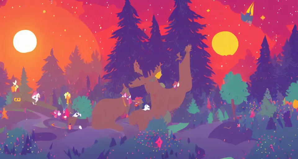 Image similar to Enchanted and magic forest, by Kurzgesagt,