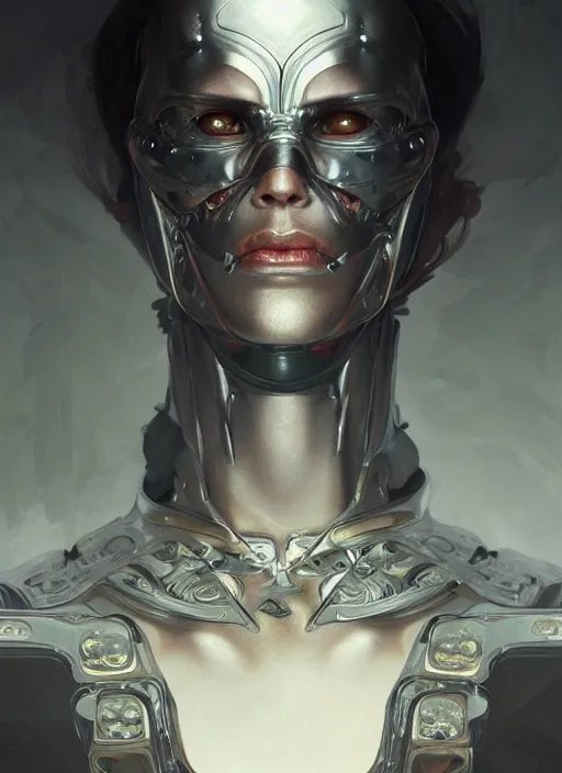 Prompt: portrait of terminator, fantasy, medieval wear, intricate, elegant, highly detailed, digital painting, artstation, concept art, smooth, sharp focus, illustration, art by artgerm and greg rutkowski and alphonse mucha