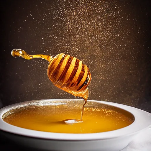 Image similar to honey splashing into honey, hyper realistic, award winning food photography