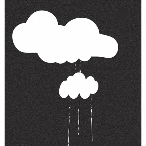 Image similar to a sticker of a crying rain cloud, black background.