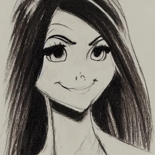 Image similar to milt kahl sketch of victoria justice as princess with hair tendrils