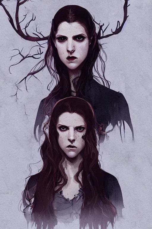 Image similar to anna kendrick in sleepy hollow, full body, big two toned eyes, teeth gritted, horror, intricate details, cinematic, epic, realistic, anatomy, tomer hanuka, uplight, artstation, photorealistic, scary