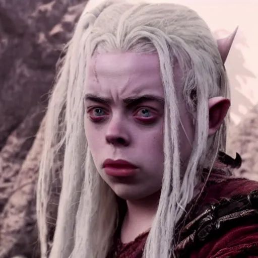 Image similar to billie eilish as an orc in lord of the rings 4 k