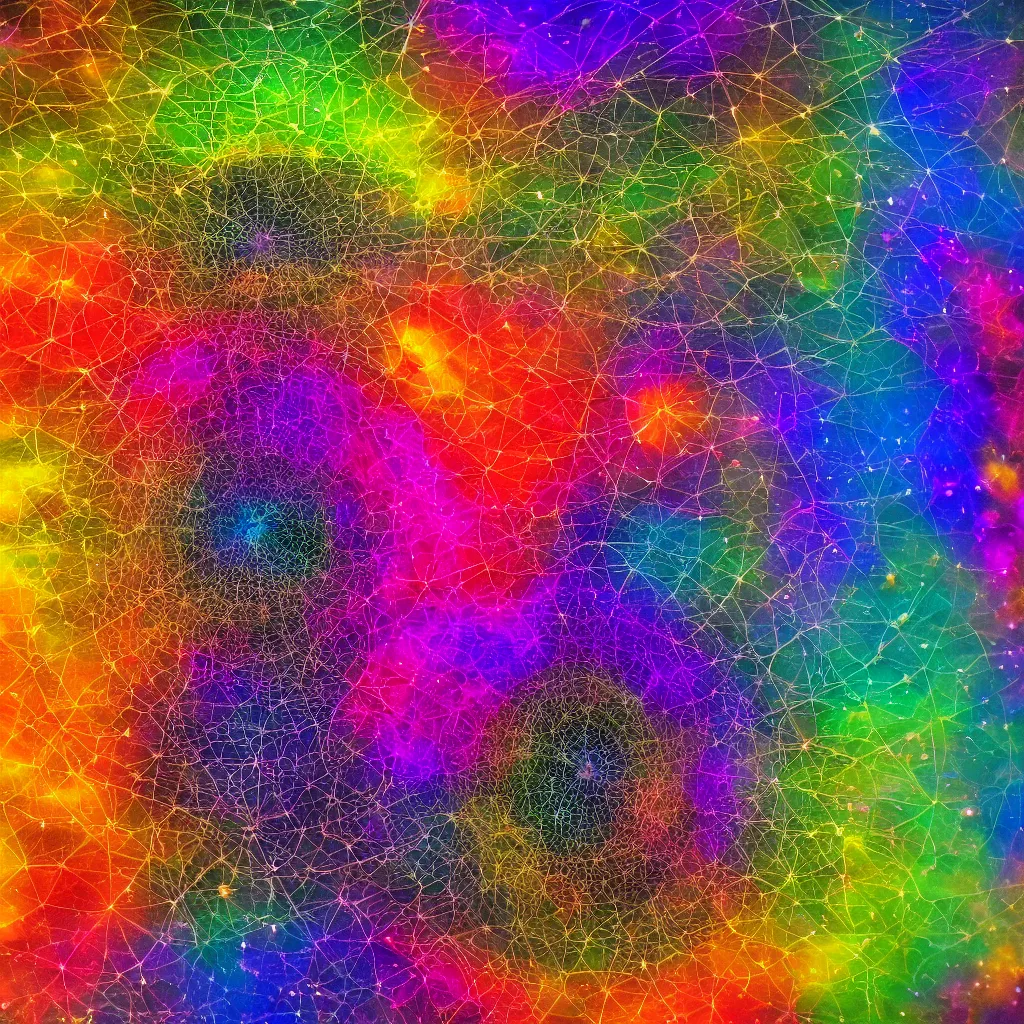 Image similar to what happens inside a proton, Indra's Net by greg rutowski, the pure chaos of the mind as a colorful explosion of consciousness